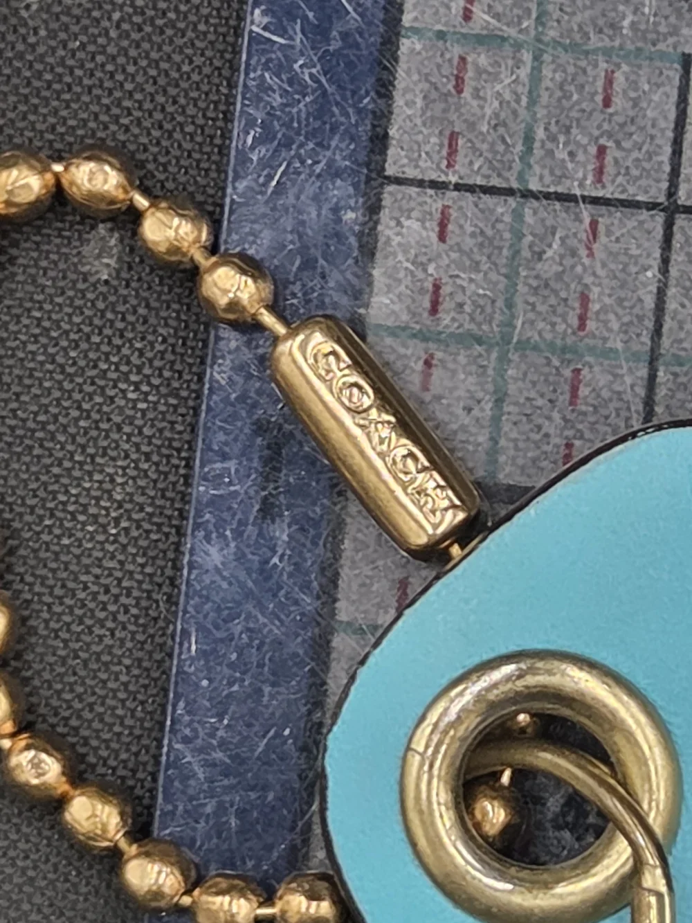 COACH Turquoise Leather Key Tag